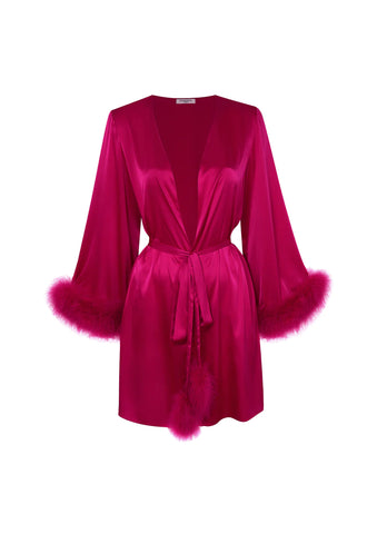 Katherine Ryan wear Gilda & pearl Silk and feather Robe 