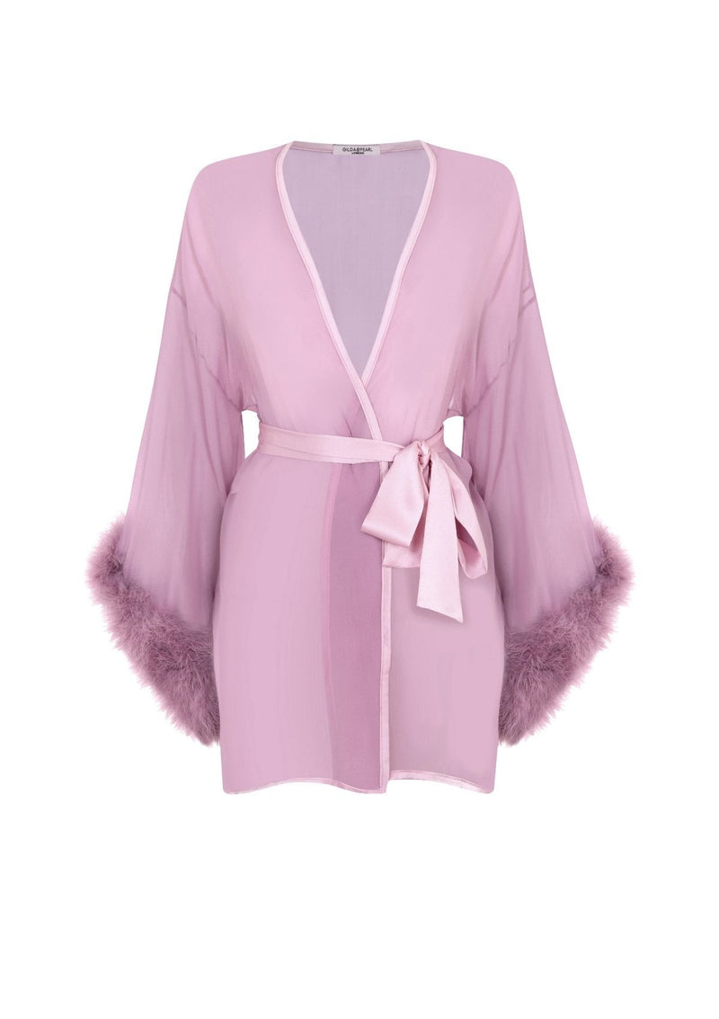 Pink Feather Robe | Diana Silk and Feather Robe by Gilda & Pearl