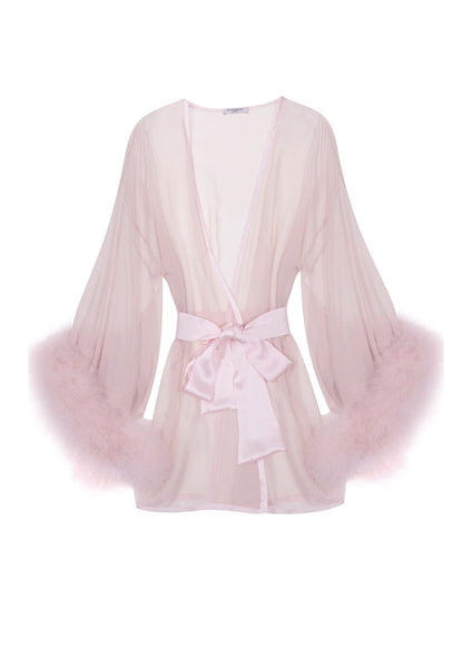 Pink Feather Robe | Short Silk Marabou Robe by Gilda & Pearl