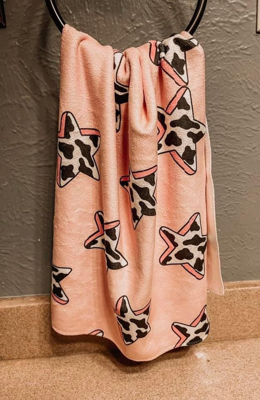 Pink Star Print Hand Towel