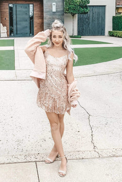 ROSE GOLD SEQUIN MINI DRESS