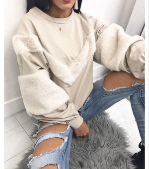 fur sweatshirt womens