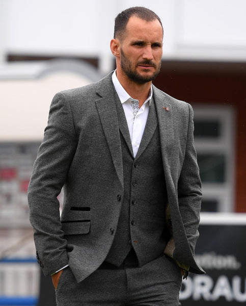 Lewis Gregory, SCCC wearing Cavani Martez Grey Suit