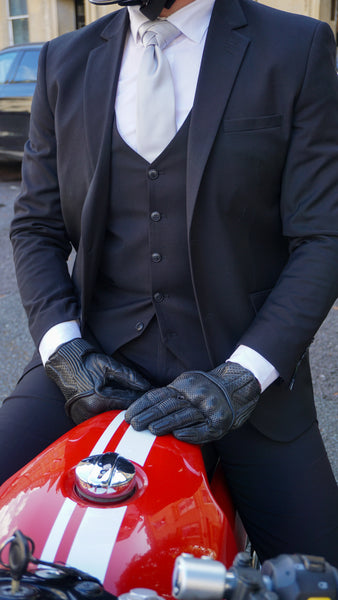 Marco black men's suit worn on motorcycle