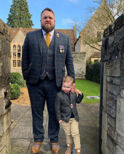 Co-founder Tony photographed on Remembrance Day with his son.