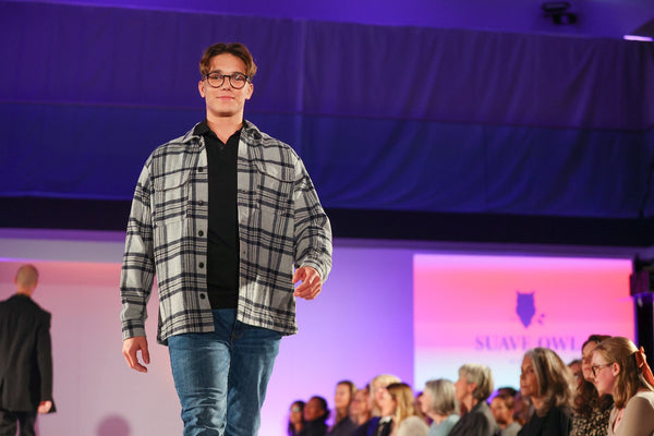 Casual men's outfit with grayscale jacket worn at Winchester Fashion Week 2023