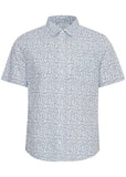 Cotton Shirt Geometric Leaf Pattern Pale Blue - Short Sleeve Shirt For Men - Summer Shirt For Men
