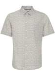 Cotton Shirt Geometric Leaf Pattern Tan - Short Sleeve Shirt For Men - Summer Shirt For Men