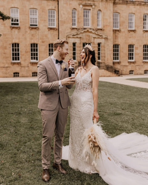 Groom wearing Elwood suit with van buck bow tie.