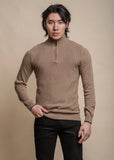 Quarter-zip jumper for men in fawn colour.