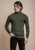 Quarter-zip jumper for men in forest colour.