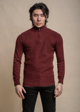 Wine coloured quarter-zip men's jumper.