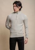 Quarter-zip waffle knit jumper light grey