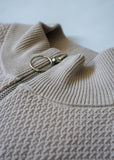 Quarter-Zip Jumper For Men In Waffle Knit & Cream Colour - Collar Details