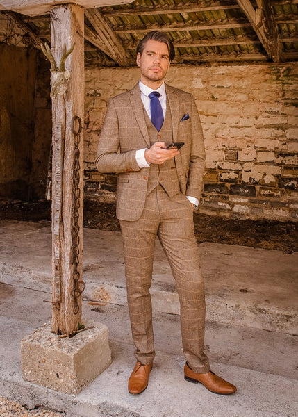 Marc Darcy Ted Tan Tweed 3-Piece Suit