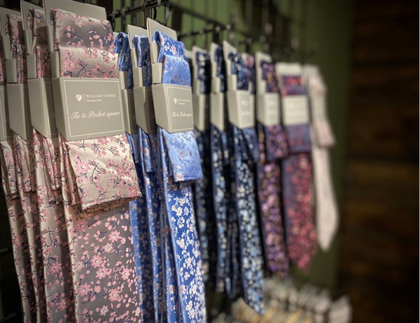 Tie & pocketsquare selection on display.