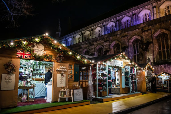 Winchester Christmas market - close up on stalls.