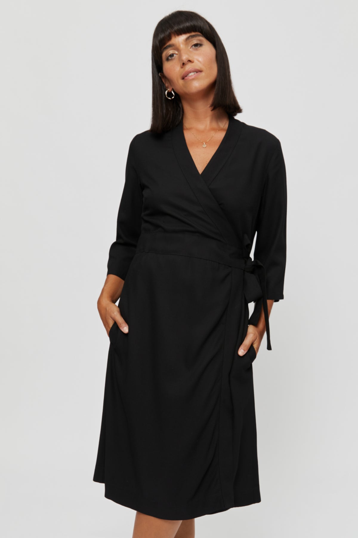 Wrap Dress SANDRA, Midi Long - Wrap AYANI Dress Blue in Sleeve