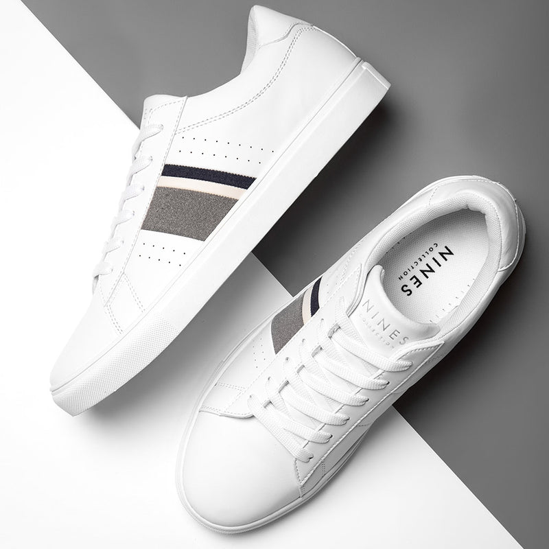 Fabian Men's White Trainers With Contrasting Stripe Detail – Nines ...