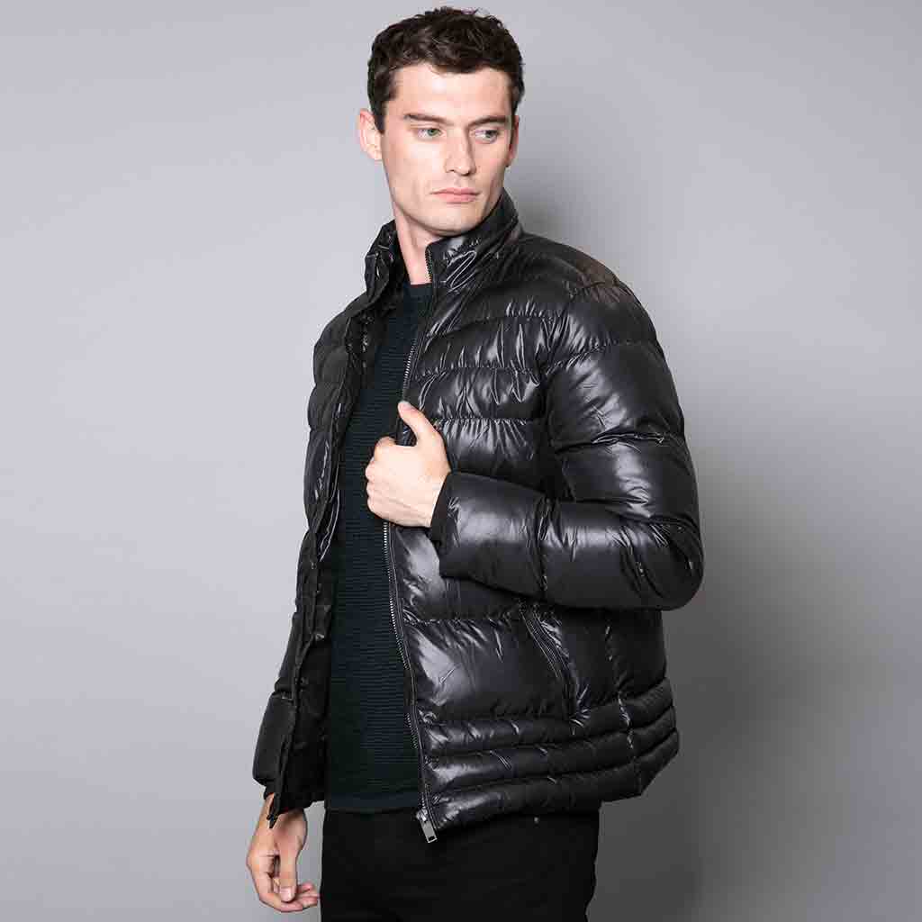 Naworth Men's Shiny Puffer Jacket In Black – Nines Collection