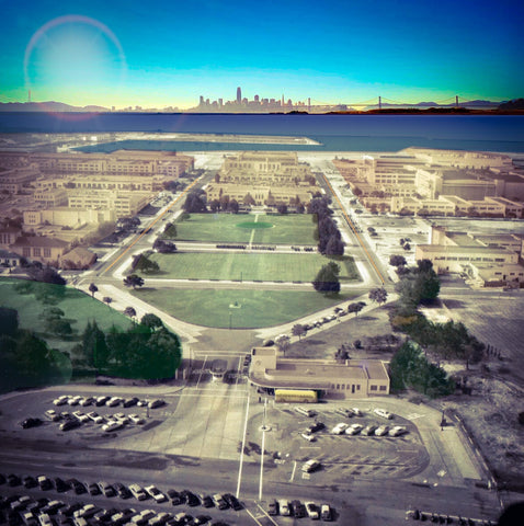 The Old Alameda Naval Base - Colorized with modern San Francisco in the background