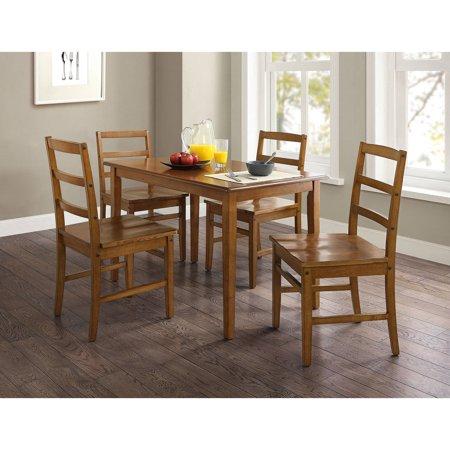 Mainstays 5 Piece Dining Set Walnut Finish And Solid Wood Seats