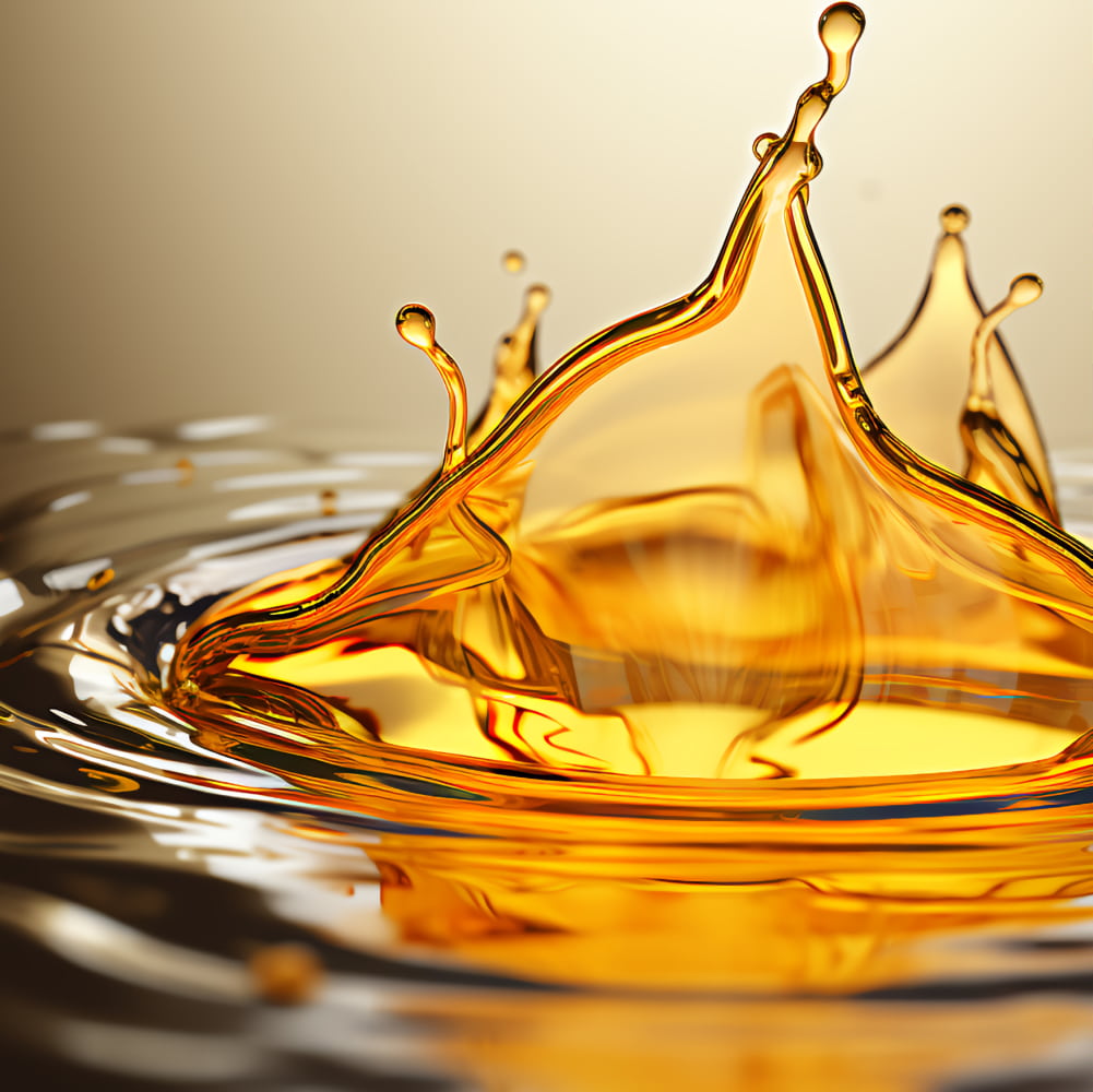 a yellow droplet of bakuchiol extract dropping into liquid and splashing upwards