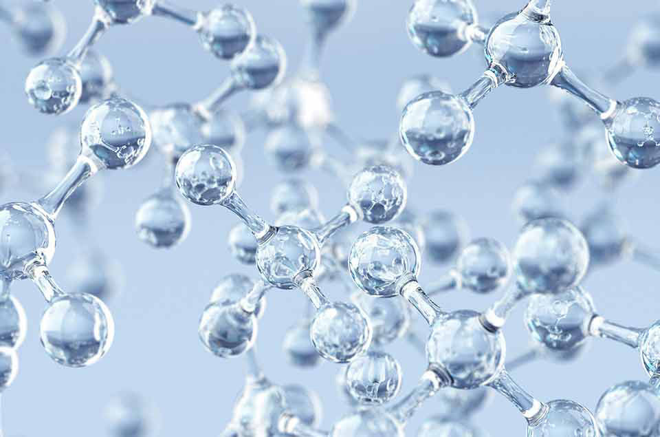 Close up view of clear molecules representing Hyaluronic Acid.