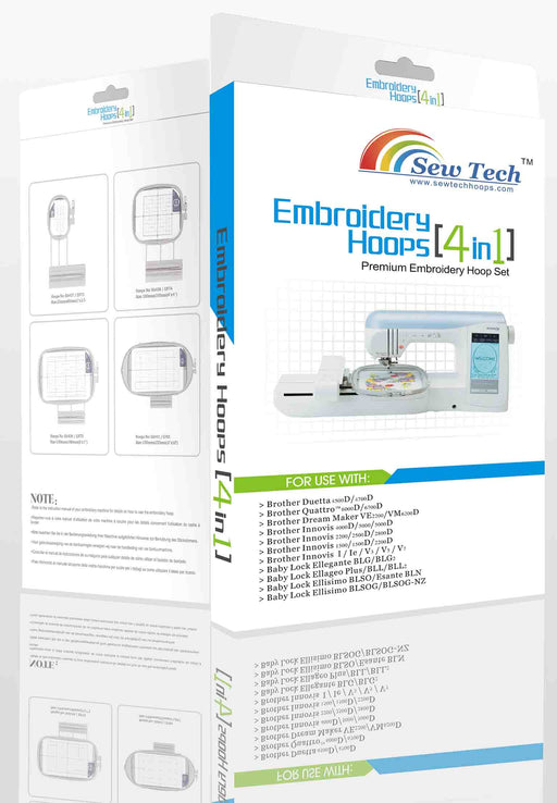 Threadnanny 4-Piece Embroidery Hoop Set - Replaces SA442 SA443 SA444 SA445  - Hoops for Brother Machines PE