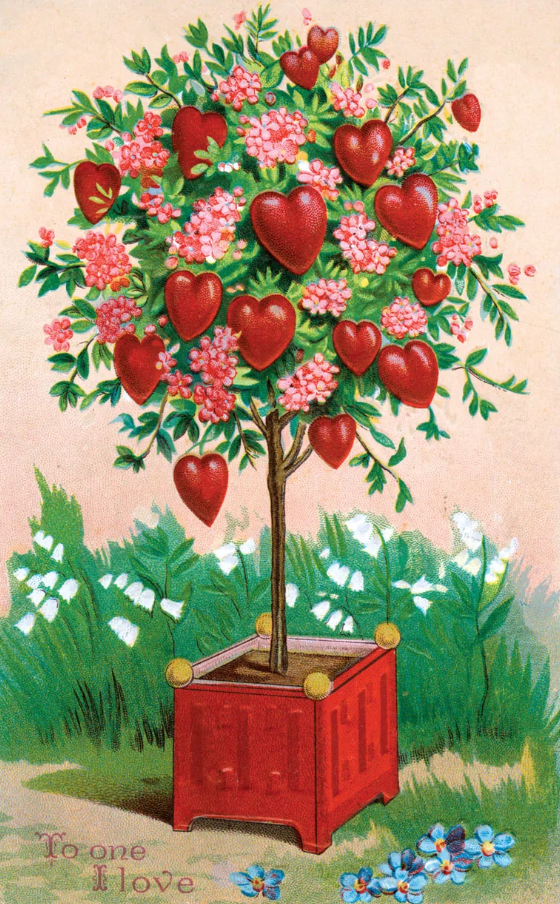 Hearts and Flowers on a Little Tree - Valentine's Day Greeting Card