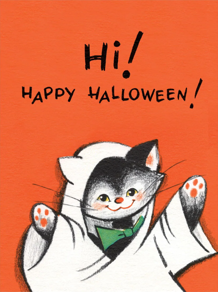 Kitty In Ghost Costume - Halloween Greeting Card