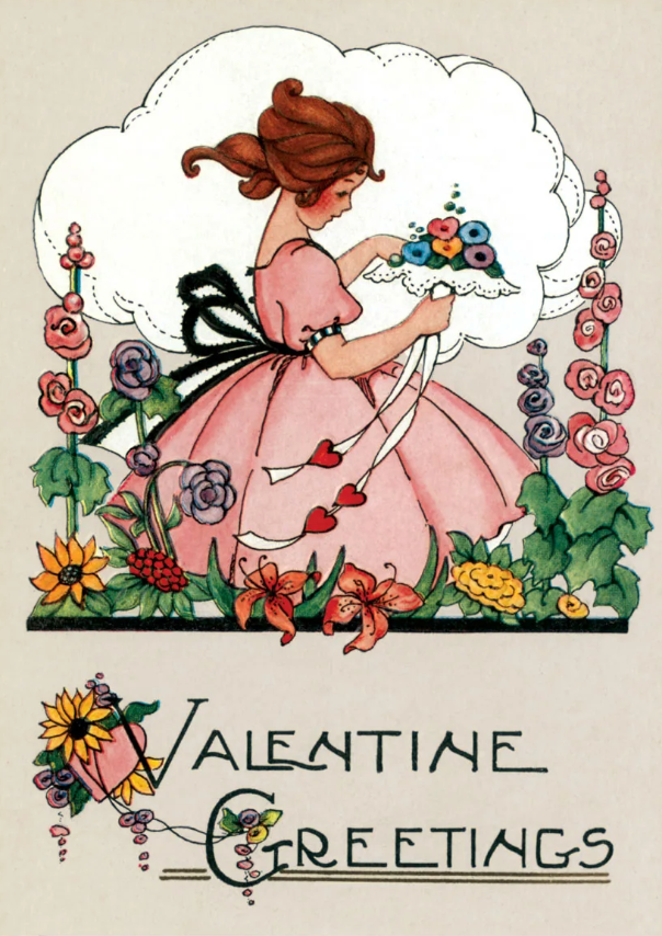 Little Girl With Lacy Bouquet - Valentine's Day Greeting Card