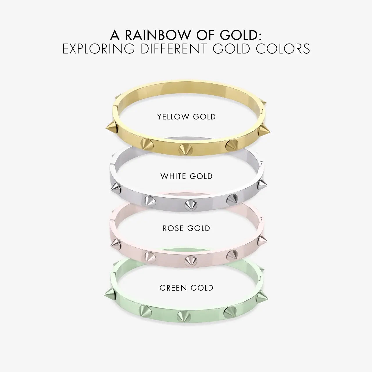 Gold Colors. Yellow Gold, White Gold, Rose Gold and Green Gold