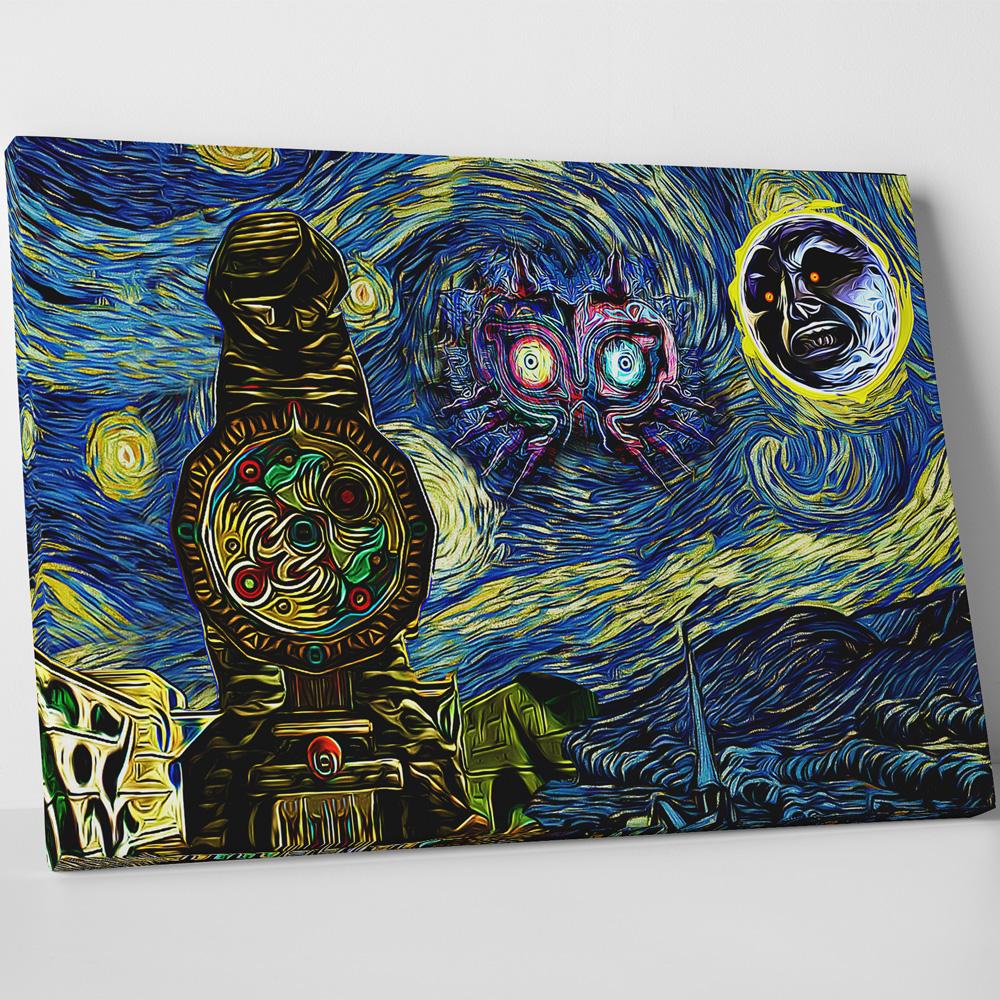 Majora S Mask Starry Night Clock Town Zelda Canvas Wall Art Anime Ape