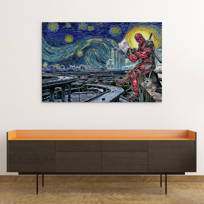 Marvel Starry Night Deadpool Canvas Wall Art Anime Ape