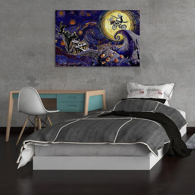 Nightmare Before Christmas Starry Night Canvas Wall Art Canvas Christmas Classic Disney Nightmare Before Christmas Anime Ape