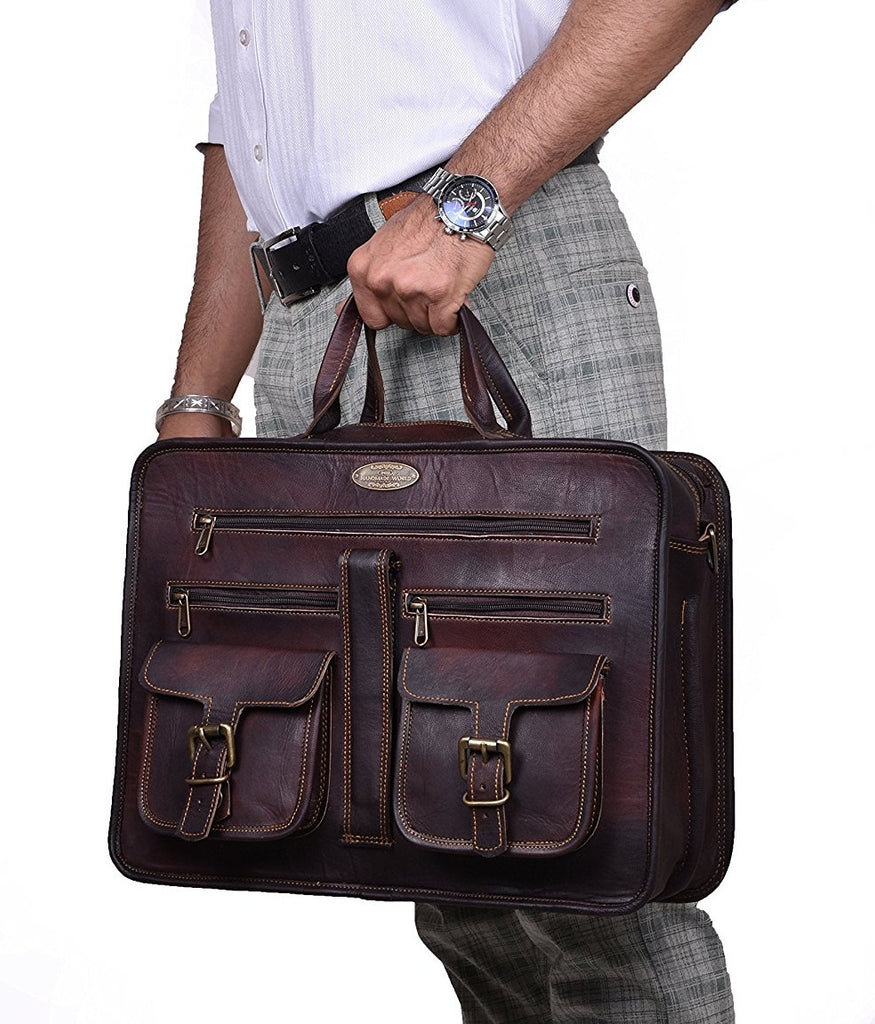 Genuine Buffalo Leather Unisex Messenger Briefcase Work Shoulder Bag ...