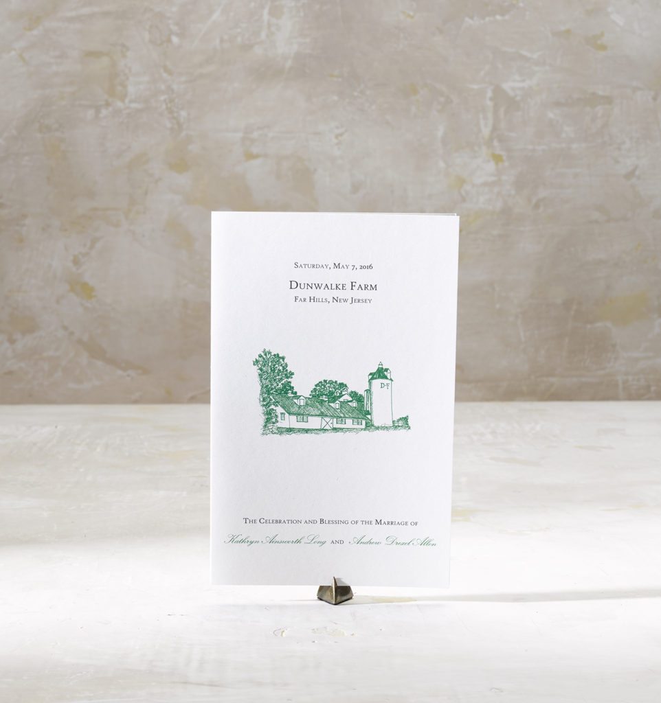 Katy & Andrew is a letterpress suite in noonmark green and dusty pink, set in New Jersey on their family farm, Dunwalke Farm. Call us toll-free at 1-800-995-1549 or email us at hello@pickettspress.com