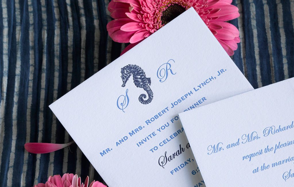 Sarah & Rob is a letterpress wedding suite set in Atlantic Beach, NY. Call us toll-free at 1-800-995-1549 or email us at hello@pickettspress.com