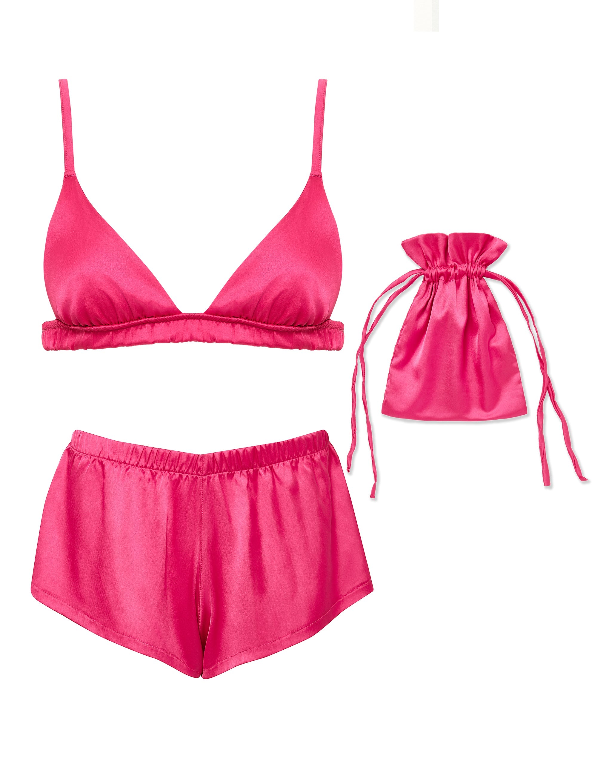 Bluebella Saskia Luxuriöses Set aus Satin Soft-BH und Shorts Fuchsia-Rosa