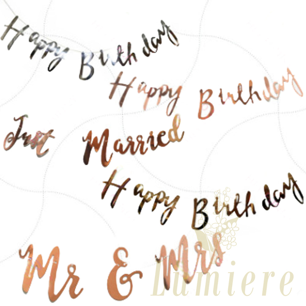 ガーランド 筆記体 誕生日 ウェディング 結婚式 ピンクゴールド Happy Birthday Just Married Lumiere Official Shop