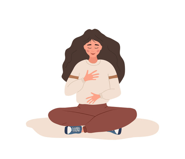 Abdominal breathing. Woman practicing belly breathing for good relaxation.