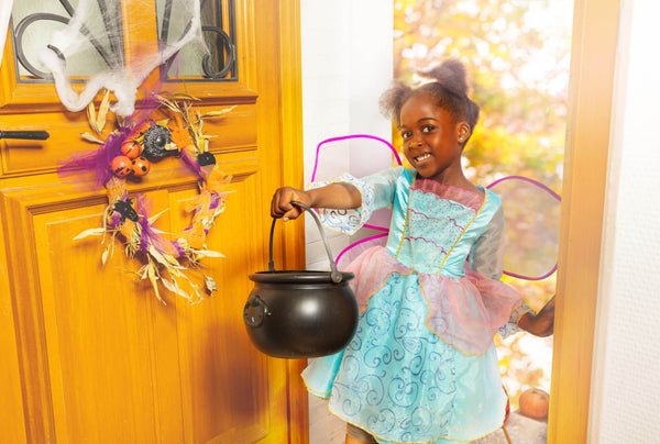 Cute Little Girl Blue Halloween Costume Bucket Sweets