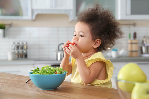 Cute African American Girl Eating Vegetable Salad Table Kitchen