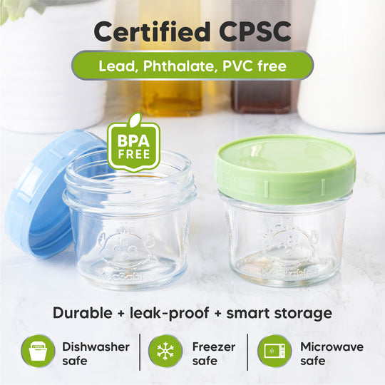 WeeSprout Glass Baby Food Storage Jars - 12 Set, 4 oz Baby Food Jars with Plastic Lids, Freezer Storage, Reusable Small Glass Ba