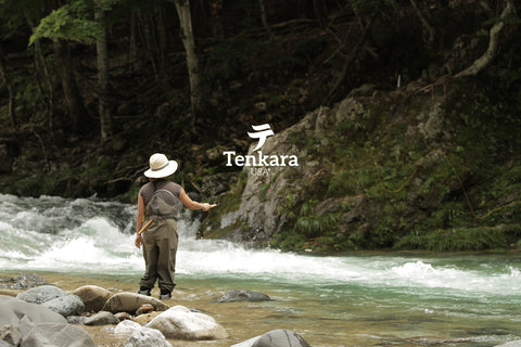 Women fishing with “Tenkara USA” logo over top.