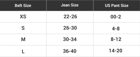 Jelt Belts Size Chart
