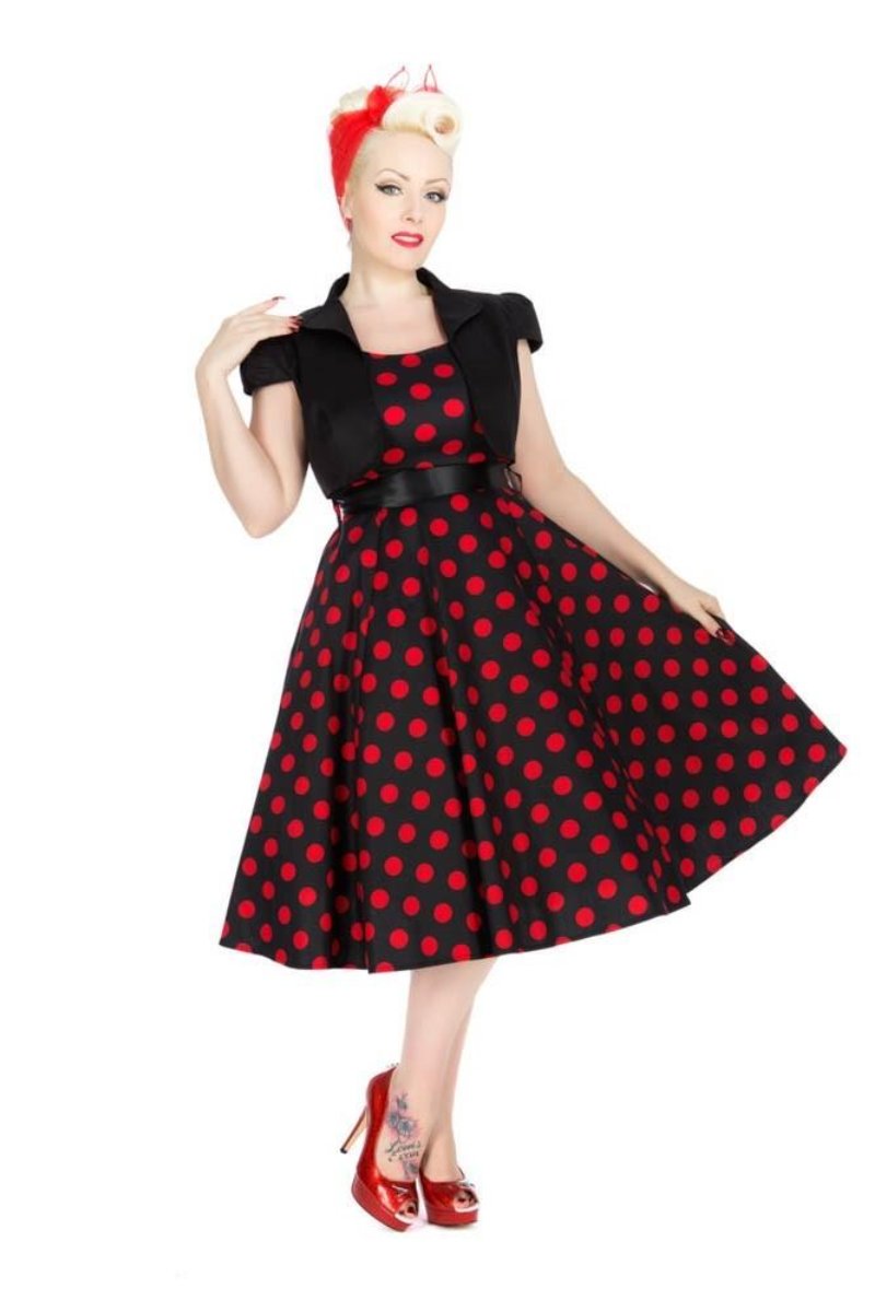 black dress with red dots