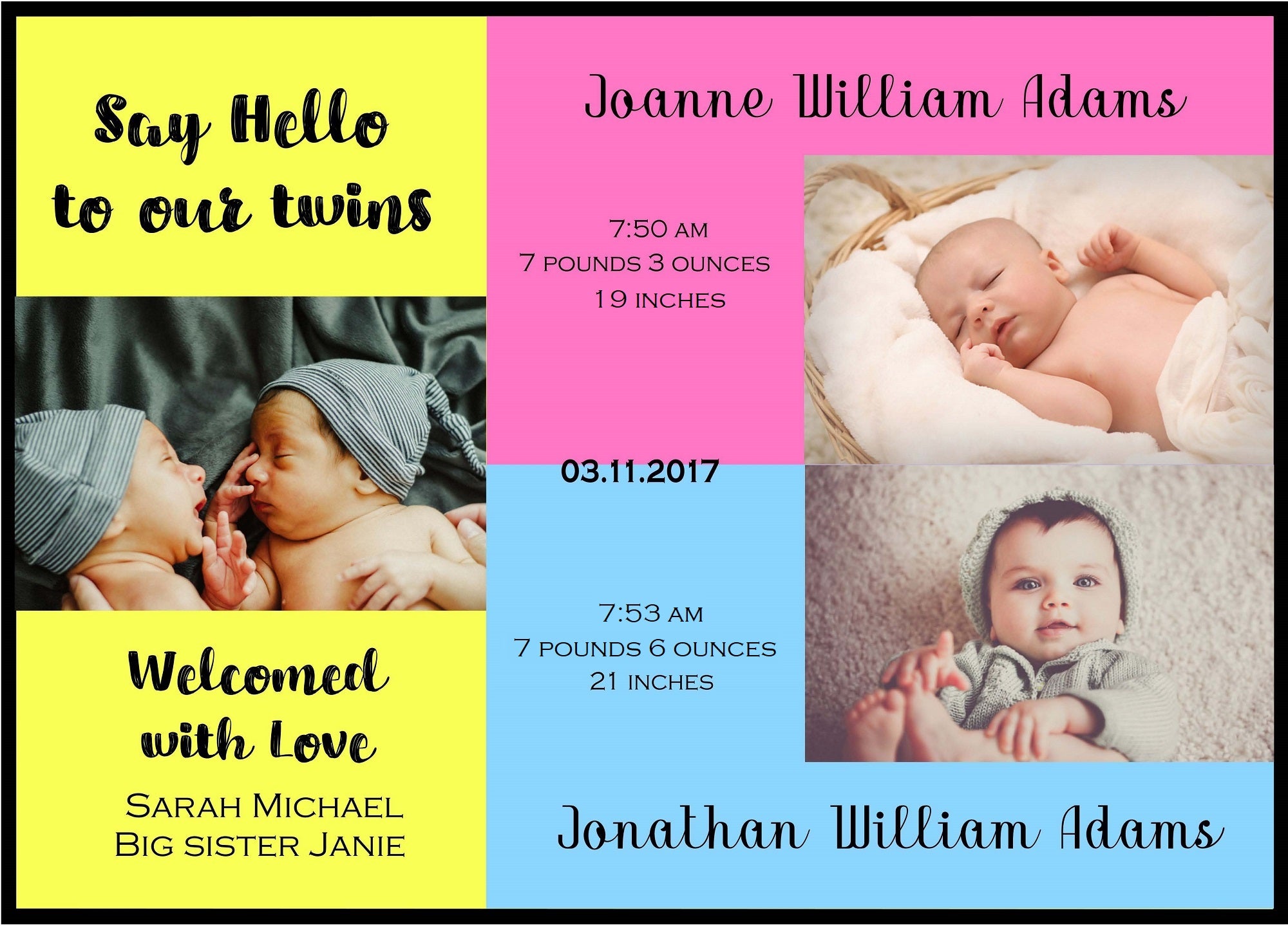 twin birth announcement cards