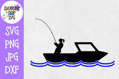 Download Woman In Boat Fishing Woman In Fishing Boat Svg Fishing Svg Shootingstarsvg